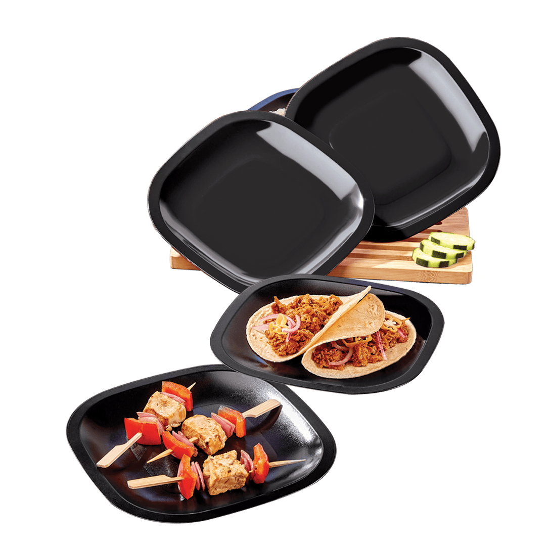 Set de 4 Platos Cuadrados color Negro