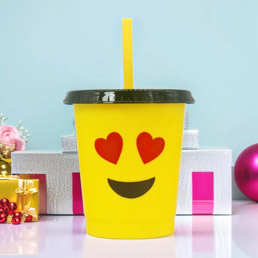 Vaso con popote Mod. Emoji Love Cap. 473 ml / 16 OZ