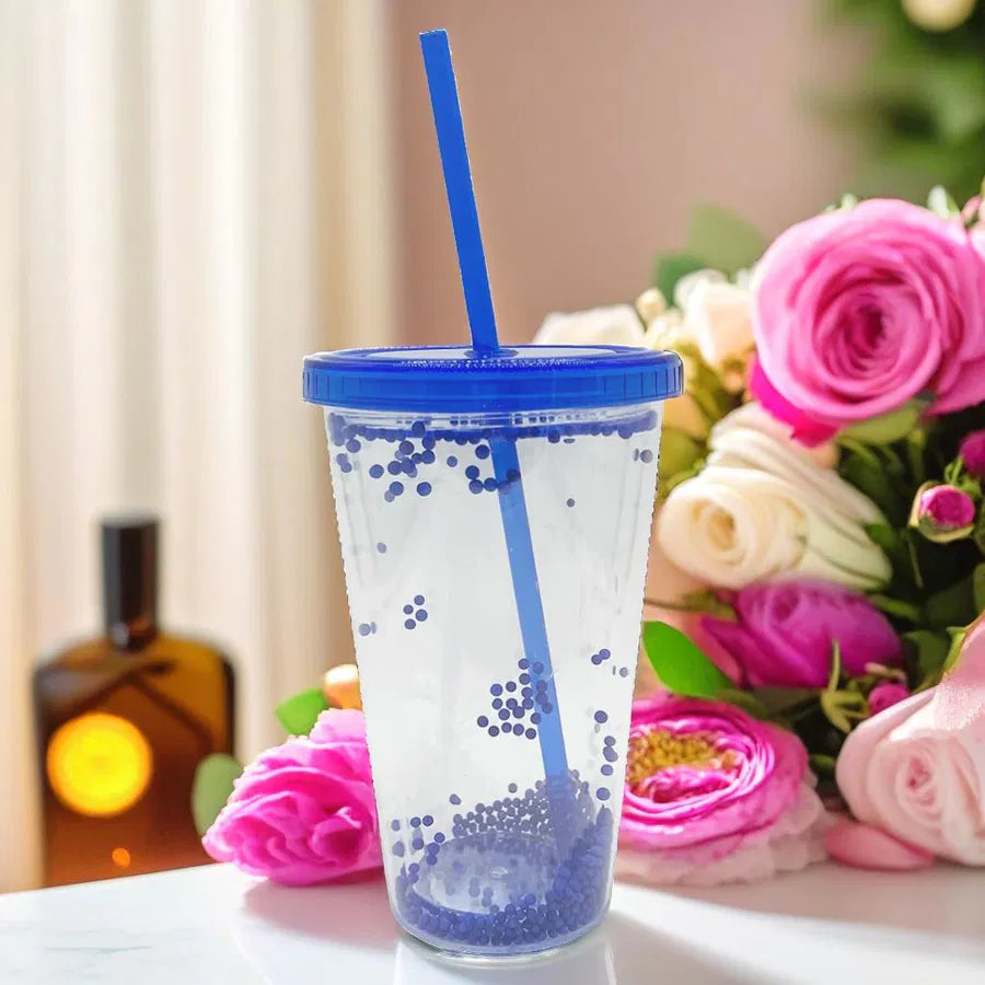 Vaso con Popote Azul Cap. 450 ml