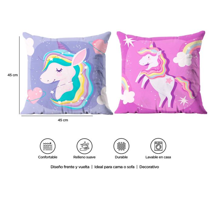 Cojín Decorativo Reversible Unicornio Estrellas