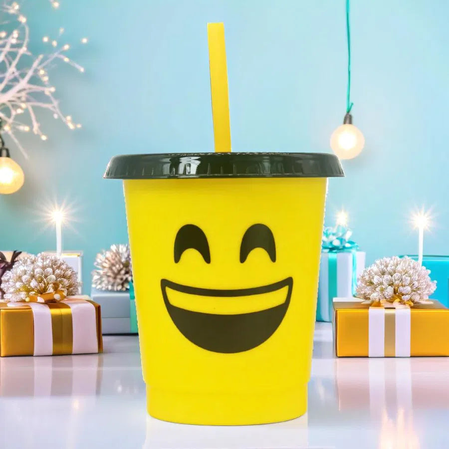 Vaso con popote Mod. Emoji Sonrisa Cap. 473 ml / 16 OZ