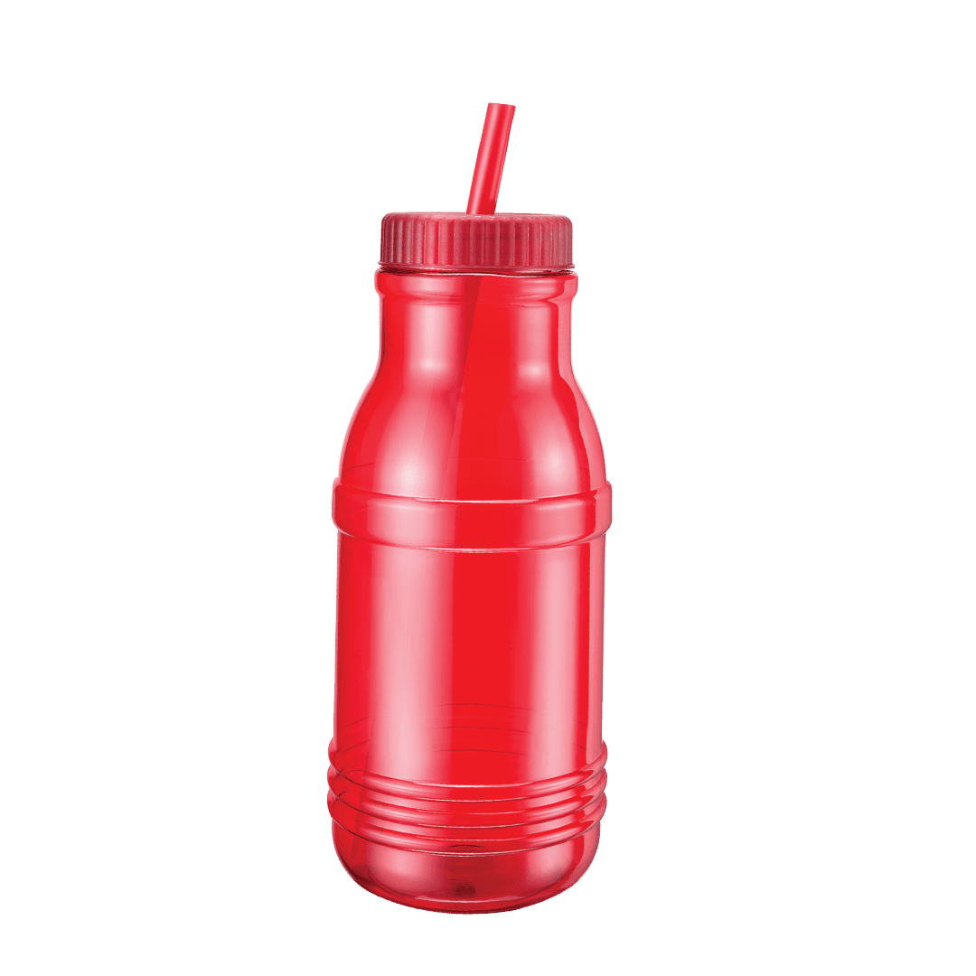 Botella de Plástico con Popote Fruty Fresa Cap. 1.2 Litros