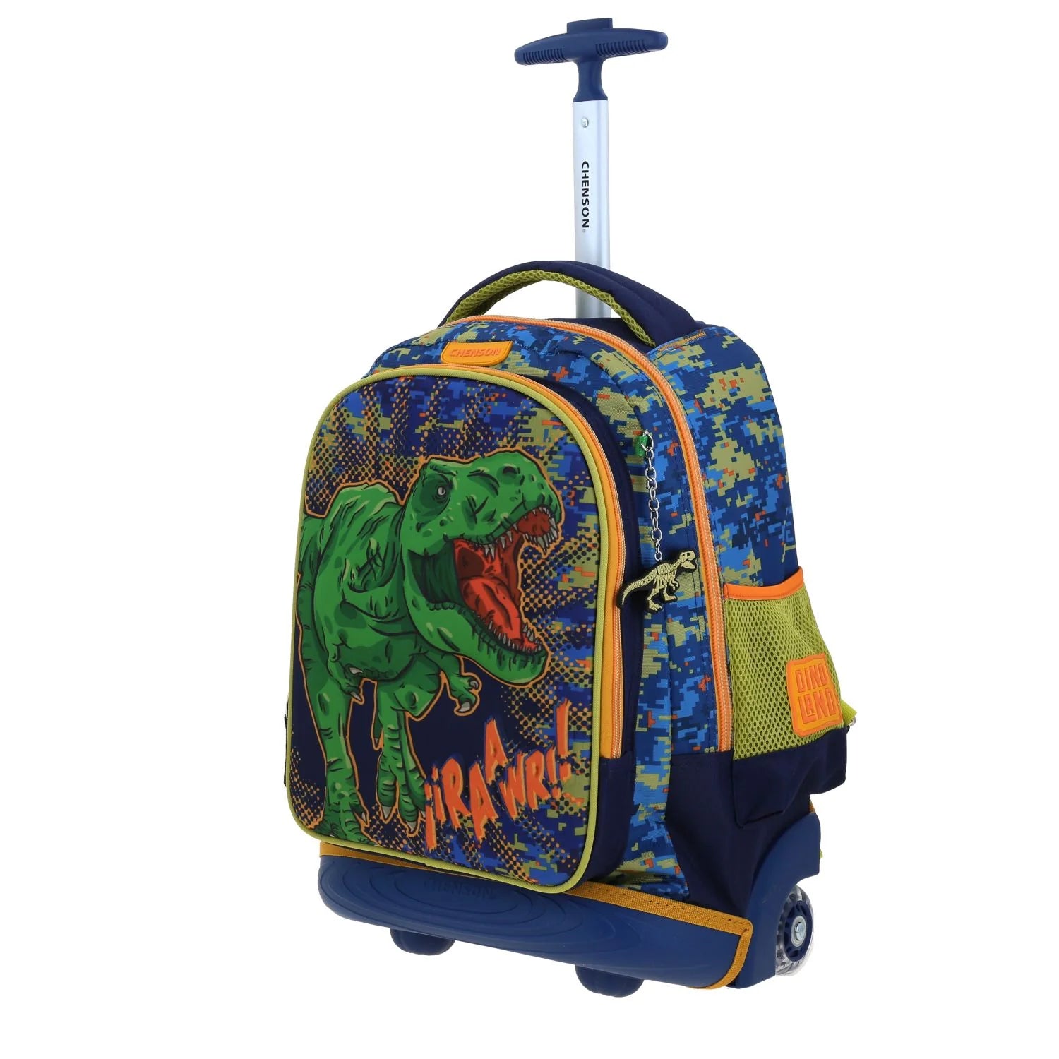 Mochila Escolar con Ruedas 3D Dinosaurio Azul Chenson Korav