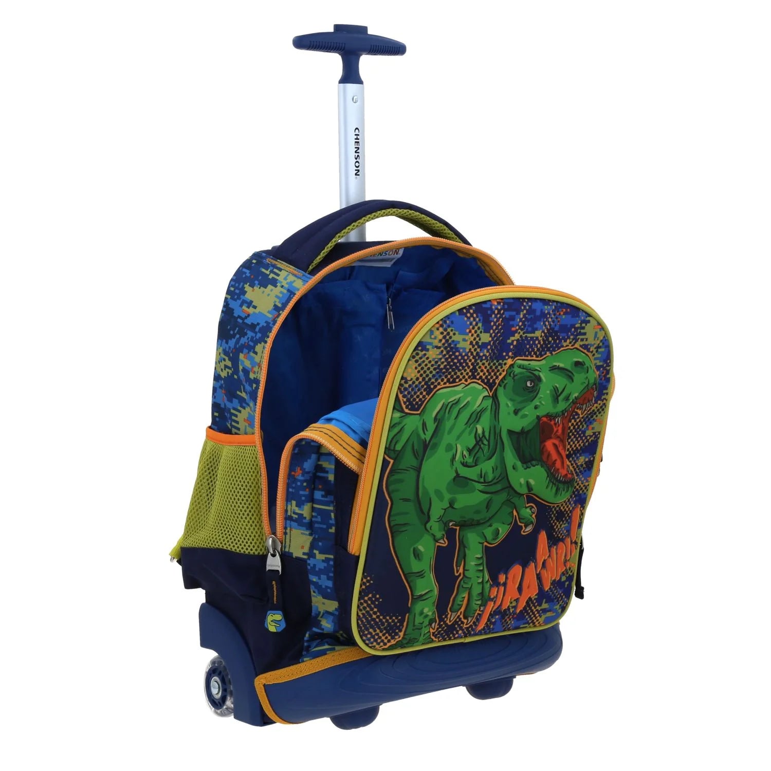 Mochila Escolar con Ruedas 3D Dinosaurio Azul Chenson Korav