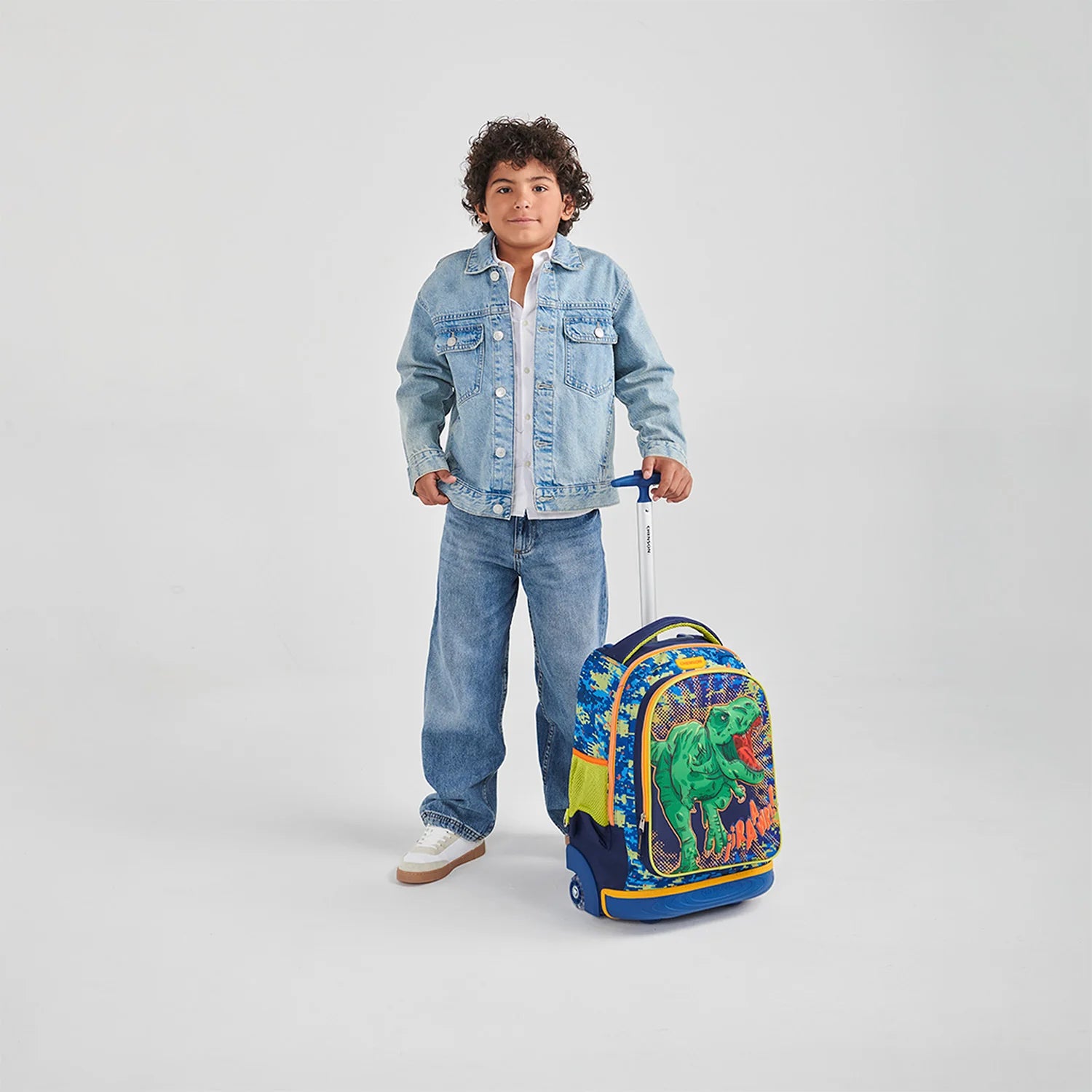 Mochila Escolar con Ruedas 3D Dinosaurio Azul Chenson Korav