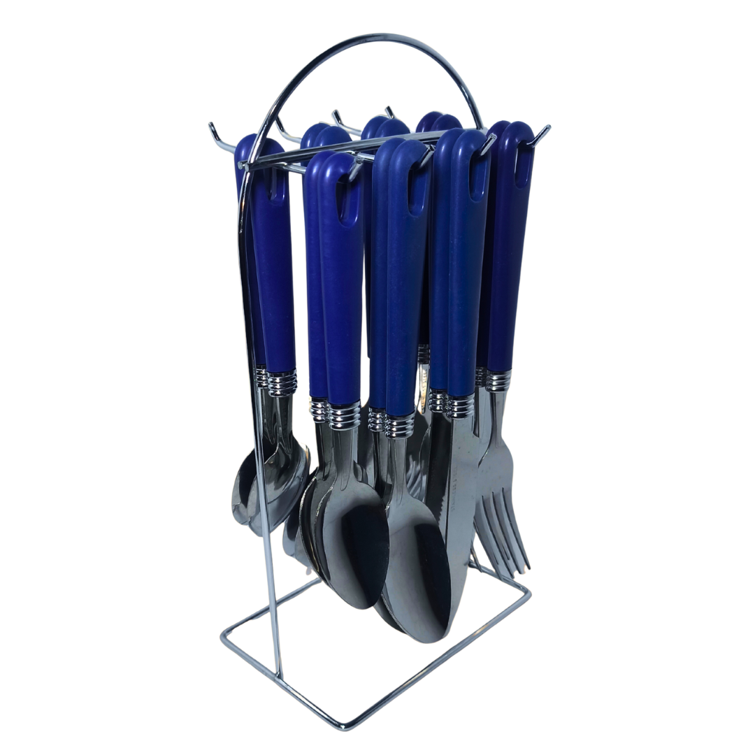 Juego de 16 cubiertos azul con rack