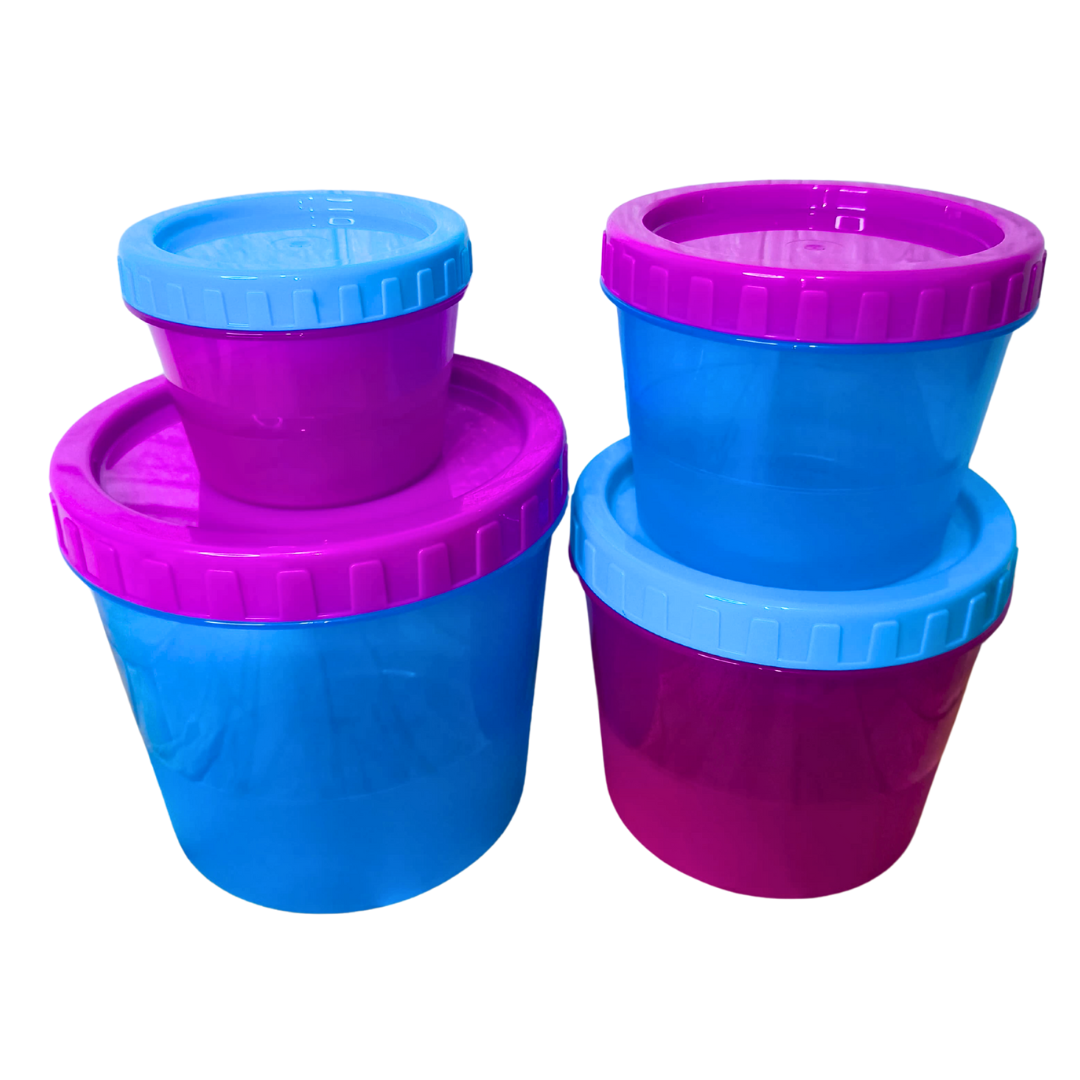 Juego de 4 Contenedores redondos Azul/Fiusha