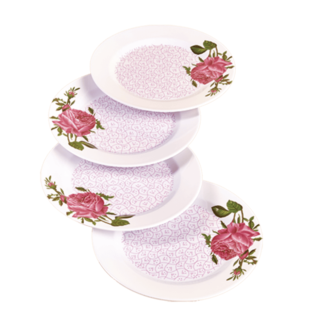 Juego de 4 Platos Extendidos de Melanina estampado Rosas - 23 cm