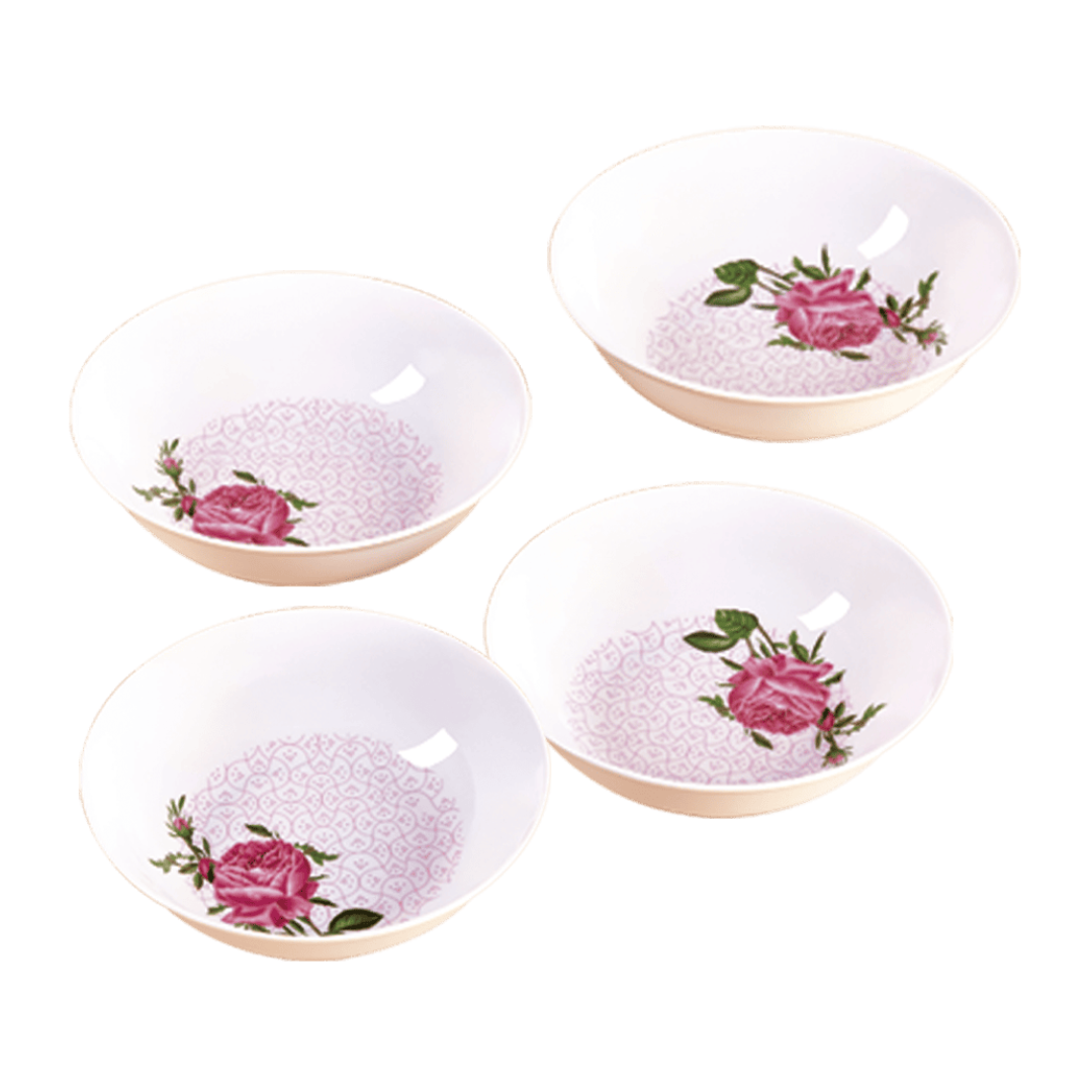Juego de 4 Platos Hondos de Melanina estampado Rosas - 300 ml