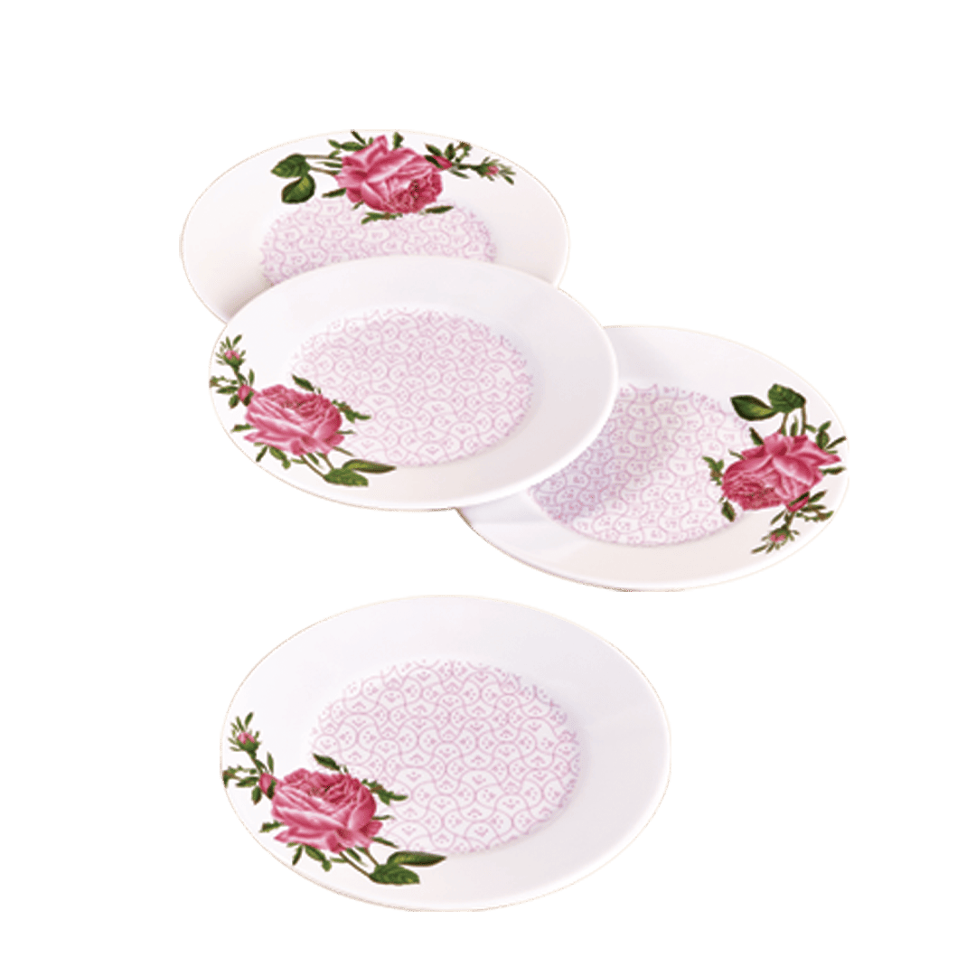 Juego de 4 Platos para Postre de Melanina estampado Rosas - 15 cm