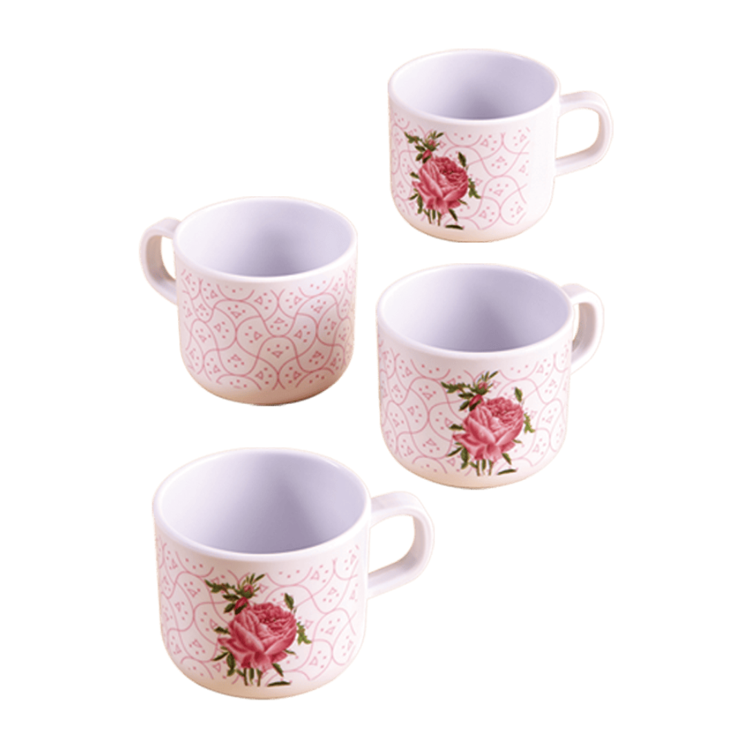 Juego de 4 Tazas de Melanina Estampado Rosas - Cap. 200 ml