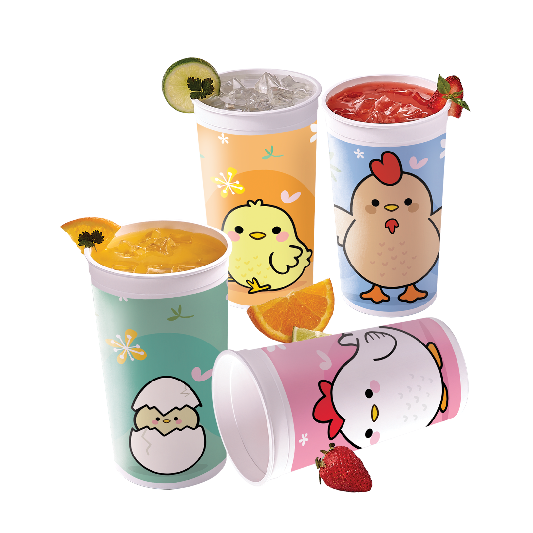 Juego de 4 Vasos Pollito Capacidad 950 ml c/u