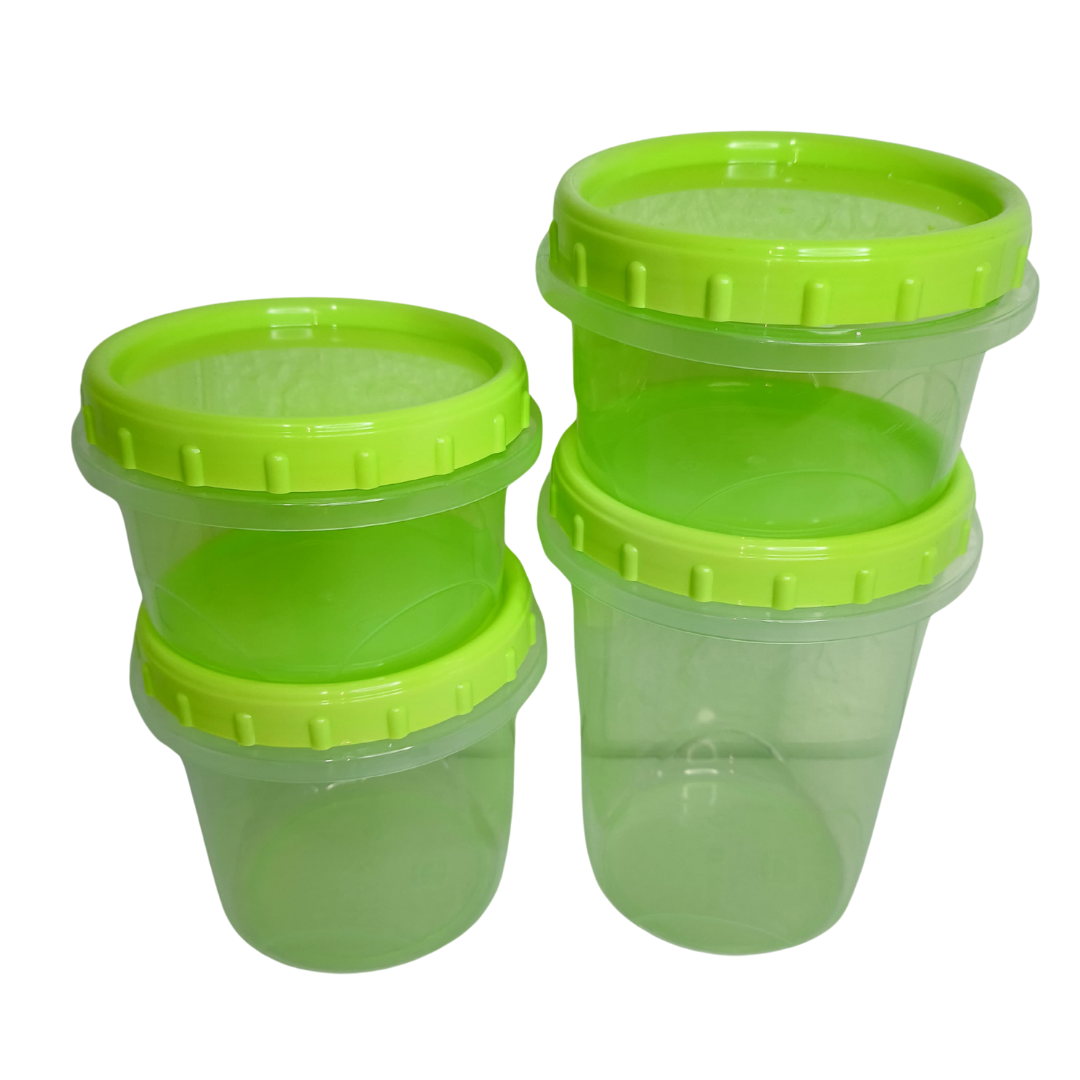 Juego de 4 recipientes color verde con taparosca
