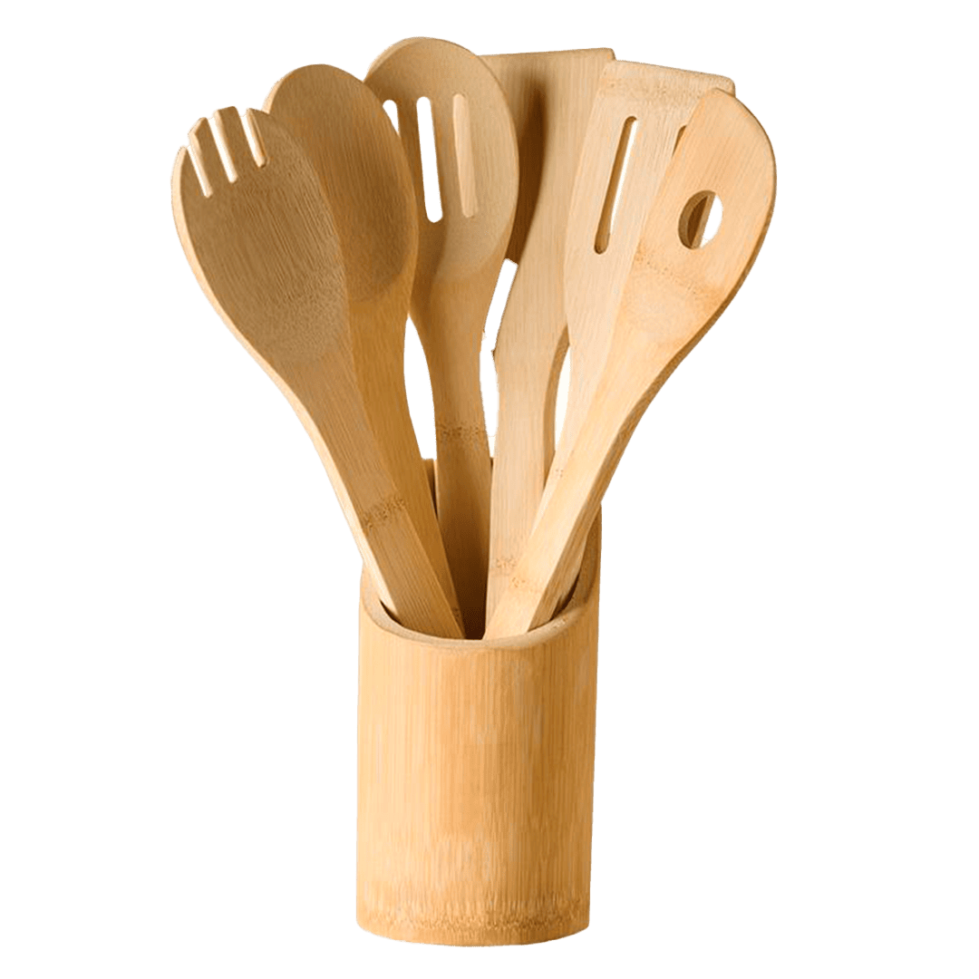 Juego de 6 Utensilios de Bambú con Base
