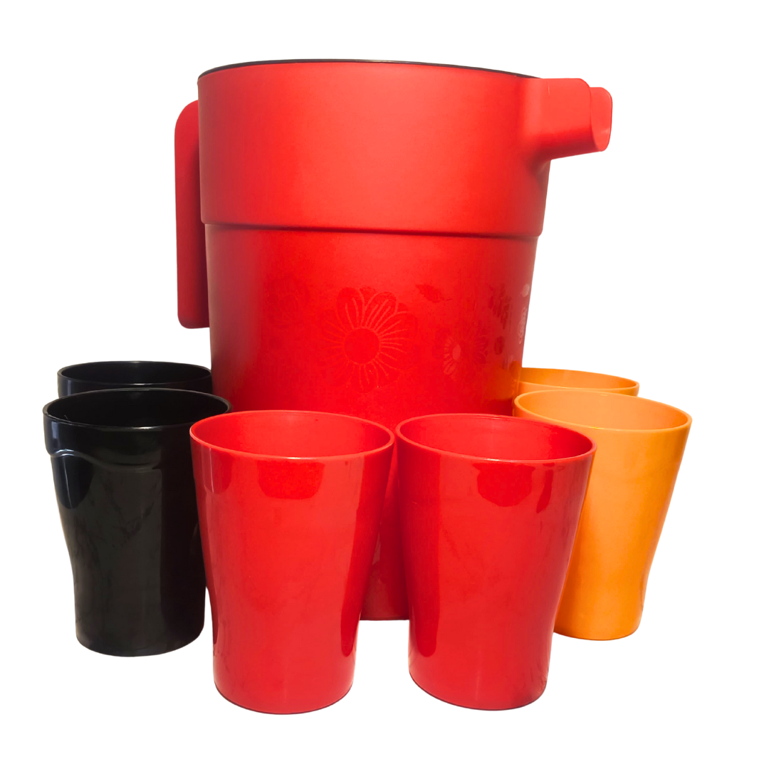 Juego de Jarra Jumbo Roja 4 Litros con 6 Vasos