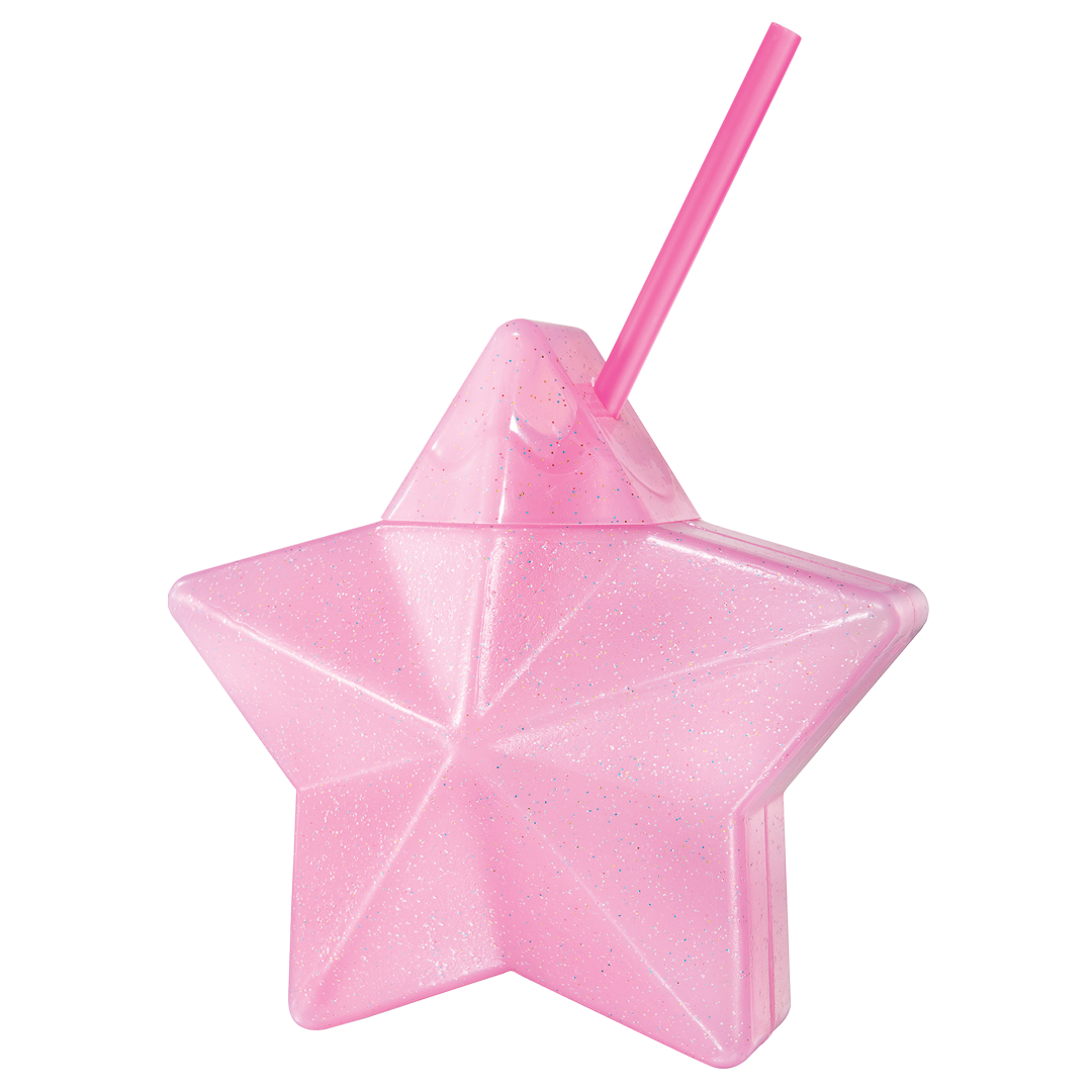 Vaso Estrella con Popote Rosa Glitter - Cap. 600 ml