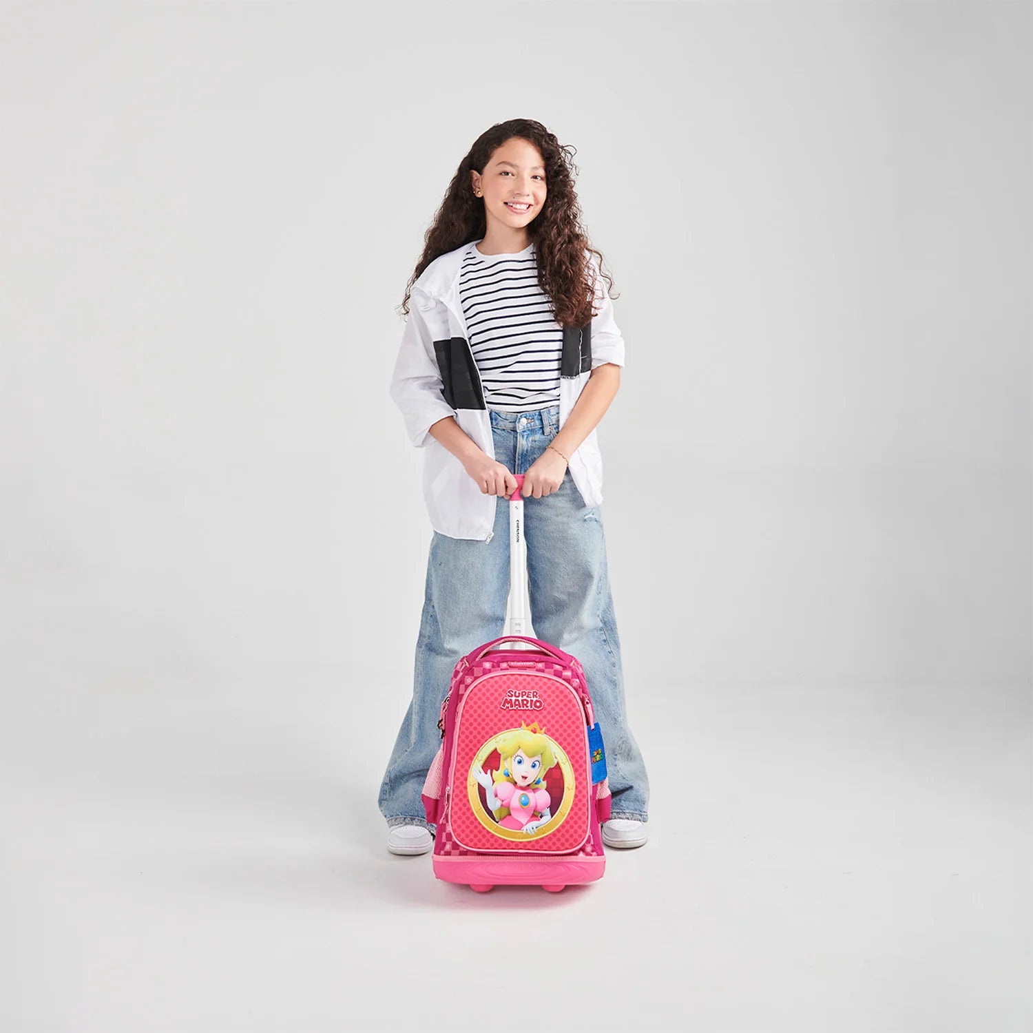 Mochila Escolar Mario Bros Rosa con Ruedas Chenson