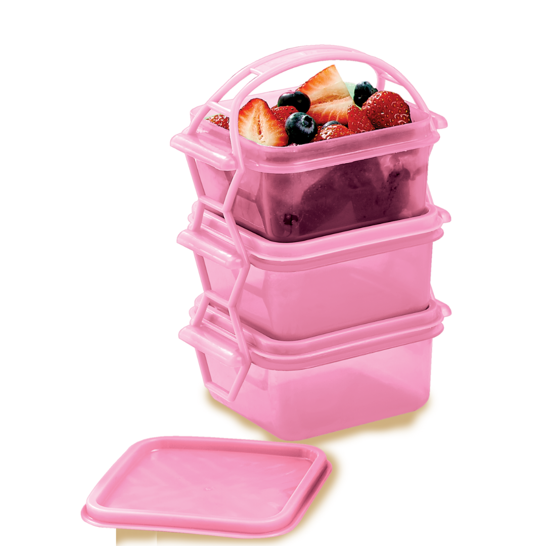 Mini Portavianda Rosa con 3 Recipientes 180 ml c/u