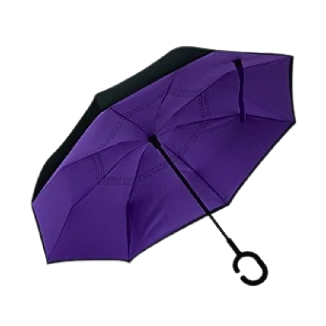 Paraguas Invertido Doble Capa Mango Forma C Morado