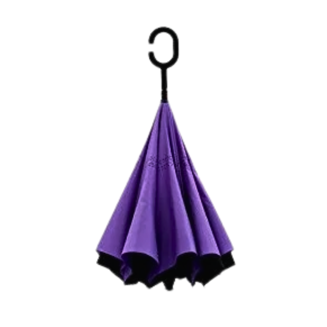 Paraguas Invertido Doble Capa Mango Forma C Morado