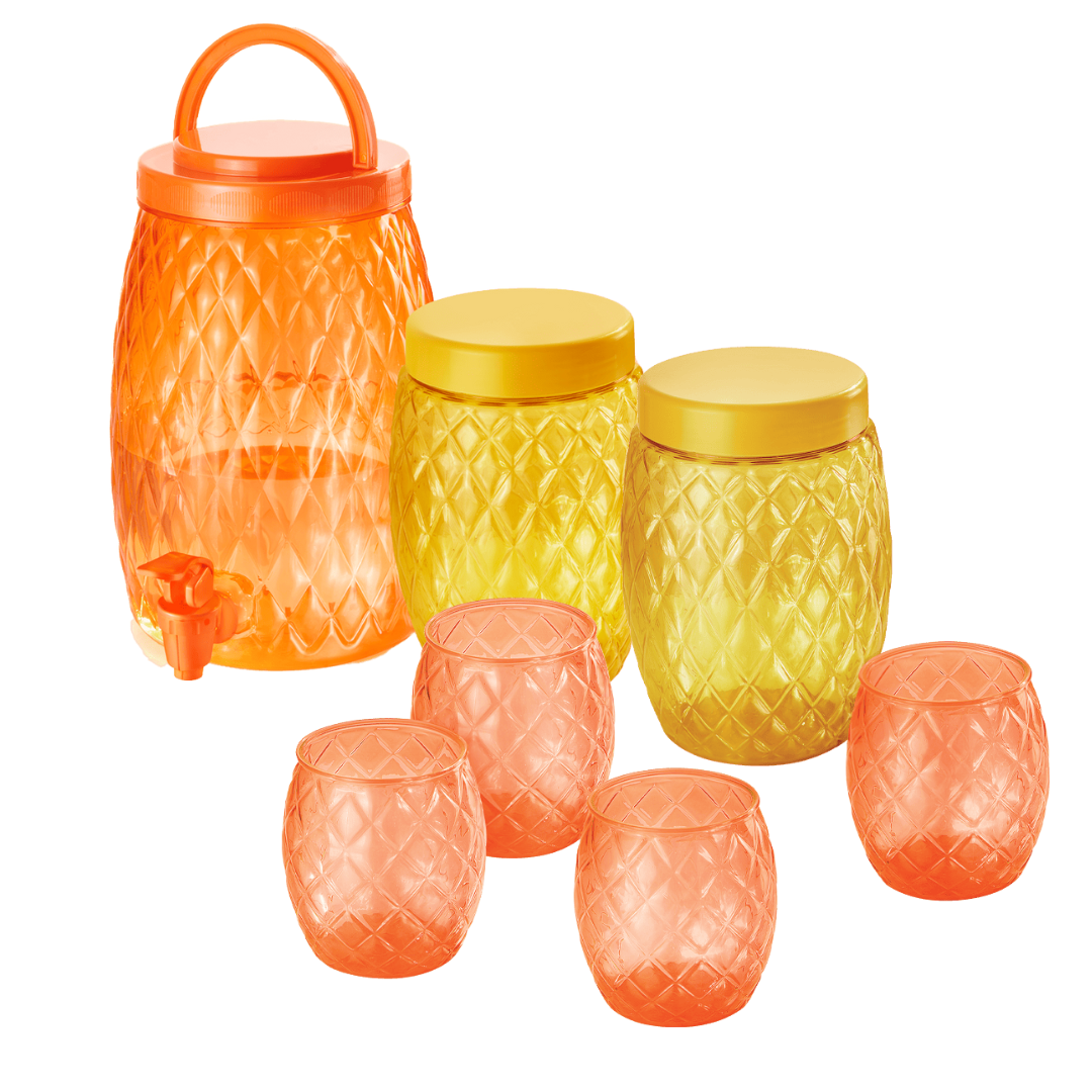 Set Citrus 7 Piezas Vitrolero, Contenedores y Vasos