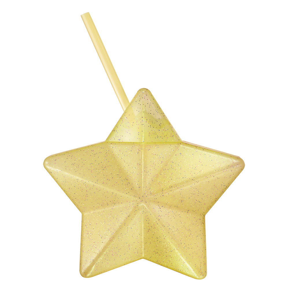 Vaso Estrella con Popote Amarillo Glitter - Cap. 600 ml