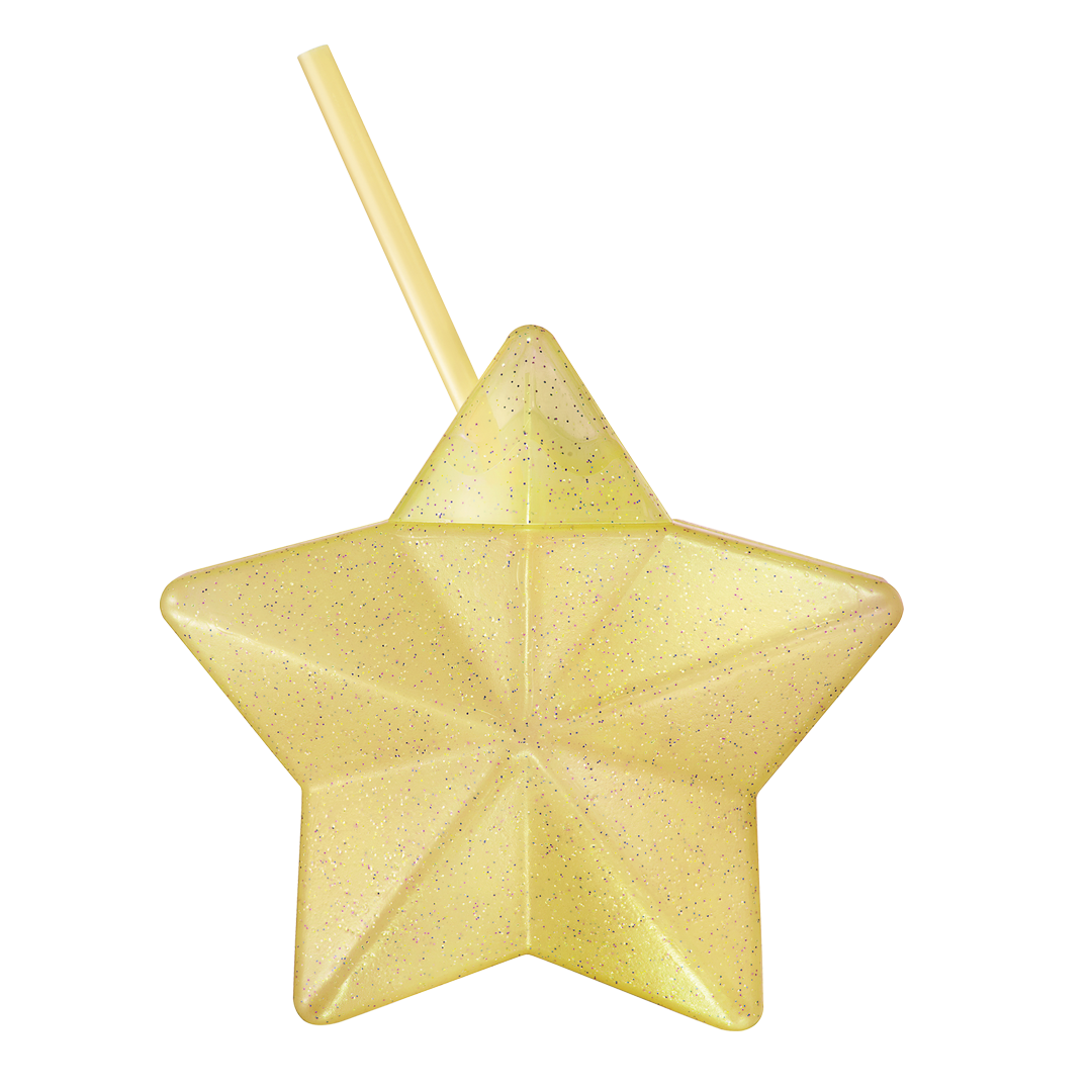 Vaso Estrella con Popote Amarillo Glitter - Cap. 600 ml