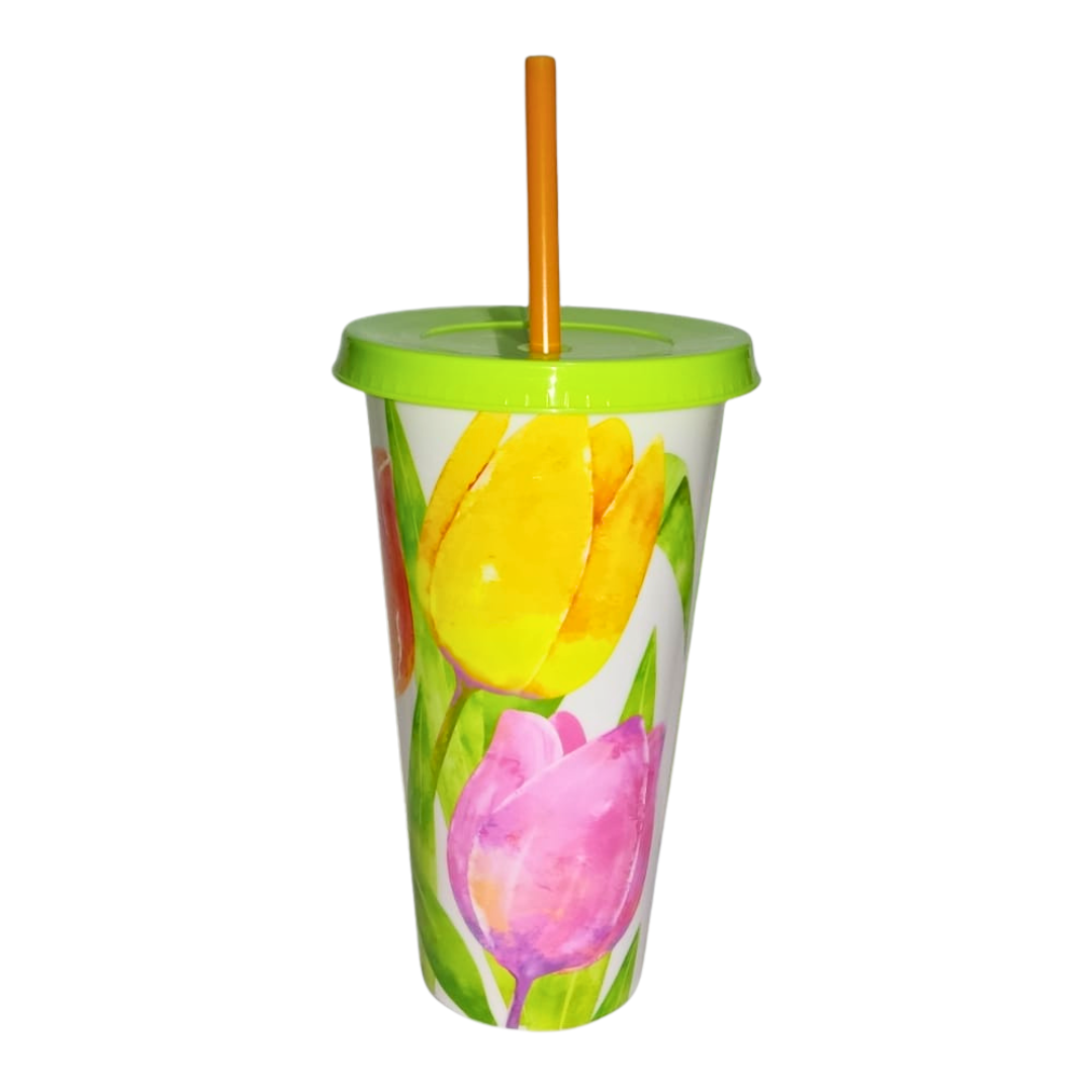 Vaso con popote Tulipán Capacidad 650 ml
