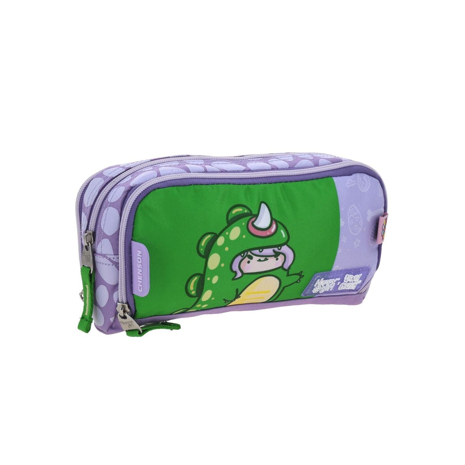 Estuche de Lápices Escolar Dinosaurio Lila - Vania Bachur Happy Girl