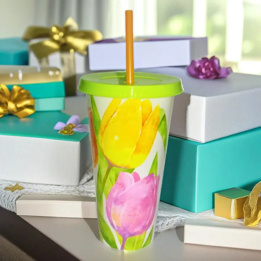 Vaso con popote Tulipán Capacidad 650 ml